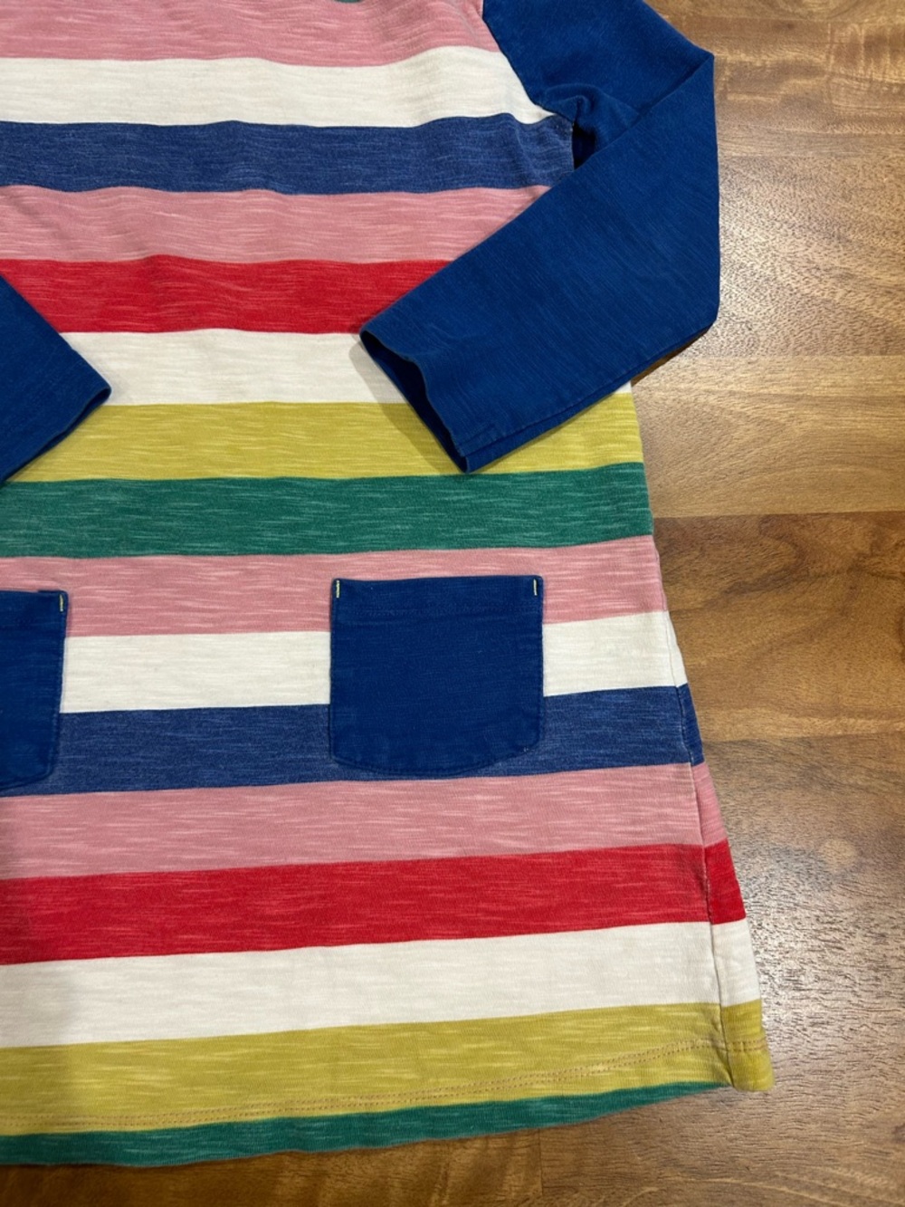 Mini Boden Bold Striped Crewneck Dress with Blue Trim and Sleeves Kids Size 5-6Y - Picture 4 of 10